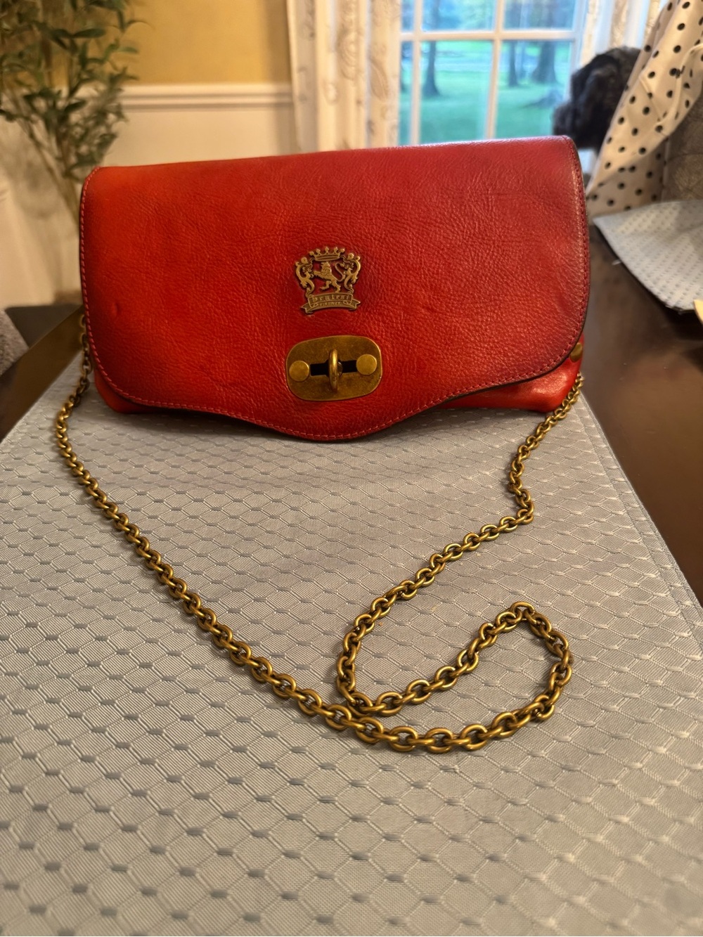 Pratesi Italian Leather Crossbody Bag with Gold Chain